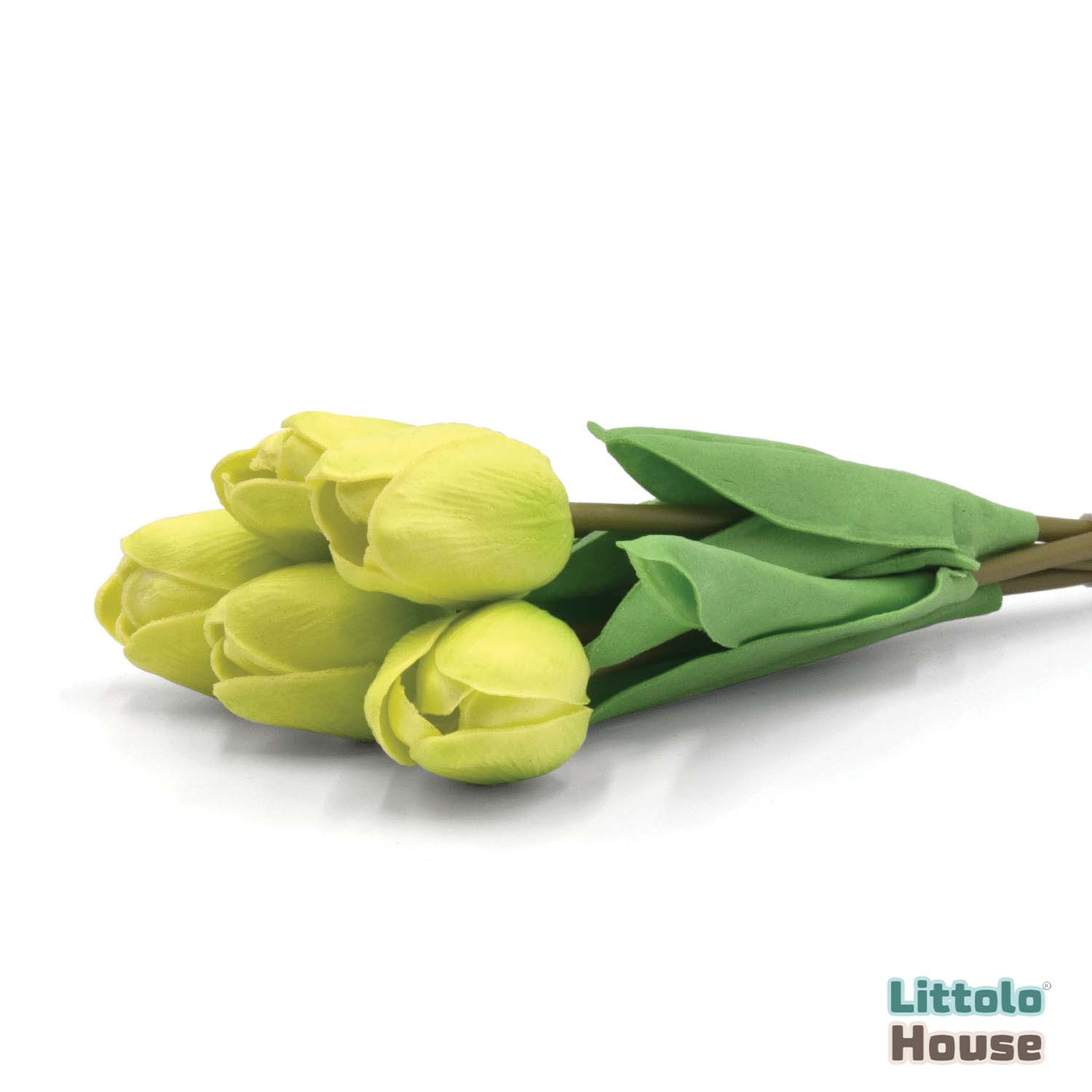 Artificial Bouquet of Tulips Silk Flowers Bunch of 5 | Lime
