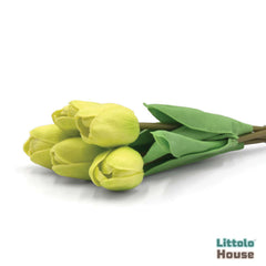 Artificial Bouquet of Tulips Silk Flowers Bunch of 5 | Lime