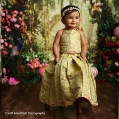 Baby Girl Traditional Lehenga Choli with Dupatta Outfit O221 | 1-2Y | Pastel Olive Green