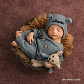 Baby Romper with Bonnet and Teddy SR020 | Set of 3 | 2M | Grey