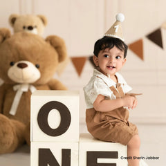 Baby 1 Year Linen Hat with Pompom D002 | Decorative Add-ons | Brown