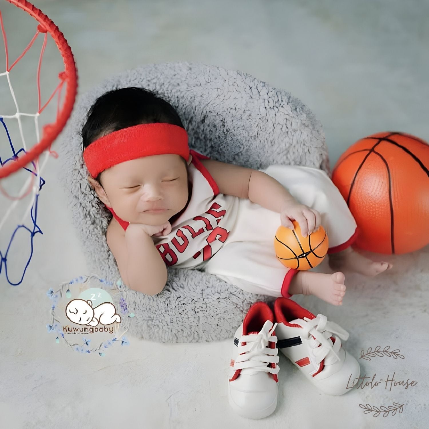 Baby Boy Sports Jersey & Short with Basket Ball O114 | NB | White