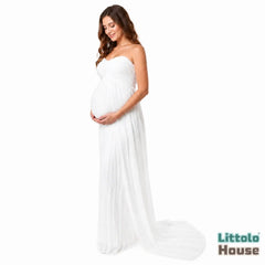Strapless Dress with Attached Flare M050 | L | White