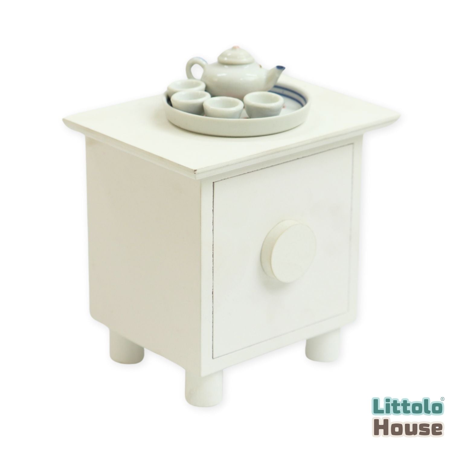 Tea Table Set | Wooden Decorative | White