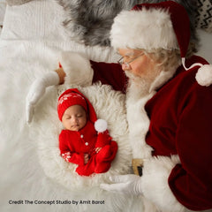 Baby Woolen Christmas Romper with Sleep Hat O104 | 3M | Red