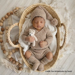Baby Ribbed Top & Pant Set with Hat O249 | NB | Oat