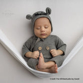 Baby Romper with Bonnet and Teddy SR020 | Set of 3 | 2M | Grey