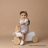 Toddler Ride-On Scooter Prop | Wooden Decorative | White