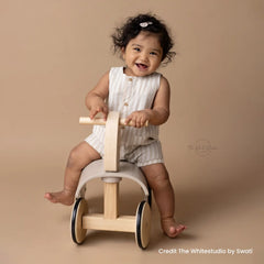 Toddler Ride-On Scooter Prop | Wooden Decorative | Beige