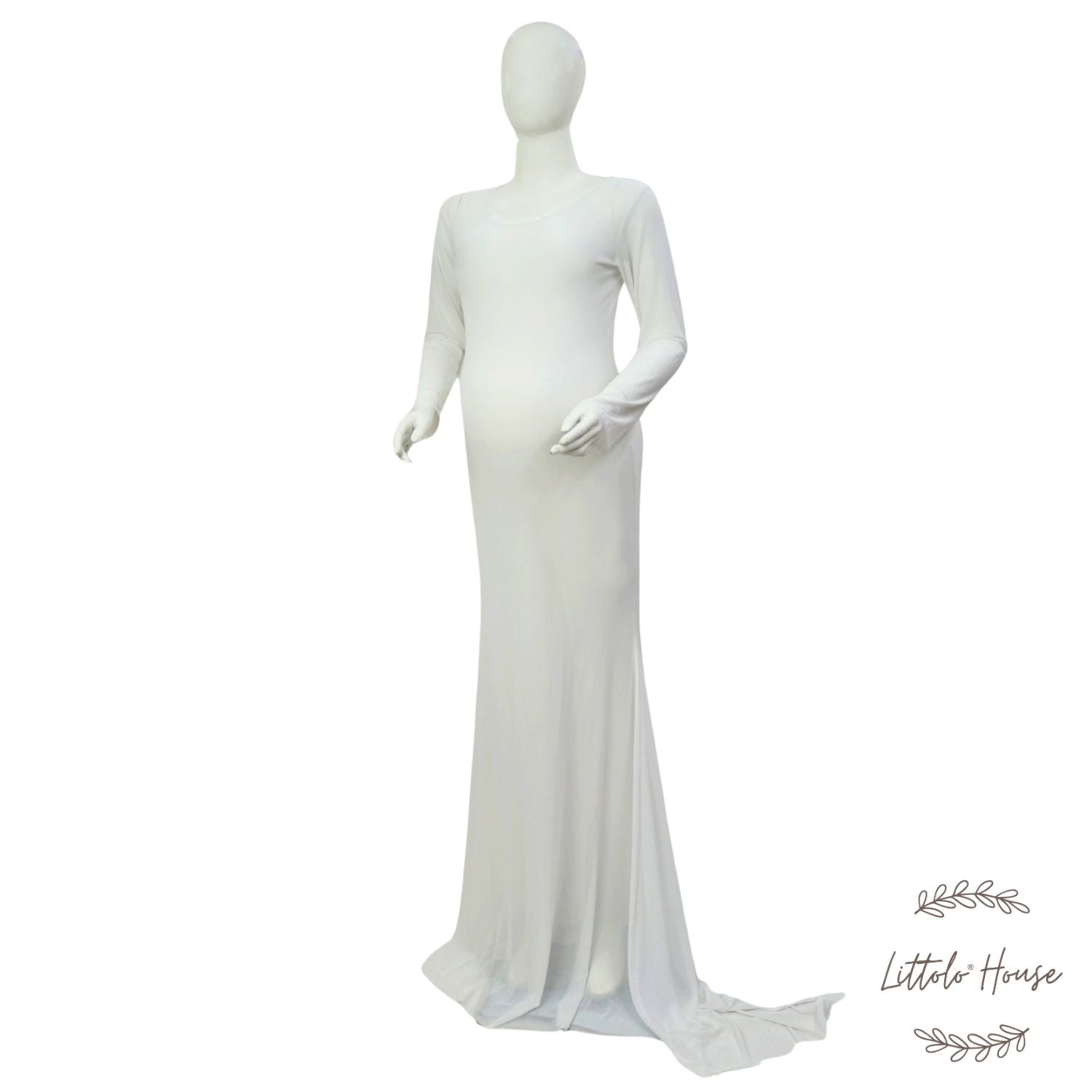 Transparent Net Full Sleeves Highneck Dress M045 | L | Off White