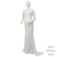 Transparent Net Full Sleeves Highneck Dress M045 | L | Off White