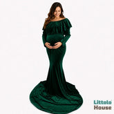 Velvet Mermaid Maxi Dress M025 Maternity Gown | L | Bottle Green