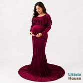 Velvet Mermaid Maxi Dress M025 Maternity Gown | L | Burgundy