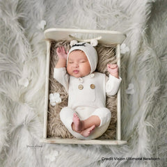 Baby Romper with Bonnet and Teddy SR020 | Set of 3 | 2M | Light Cream