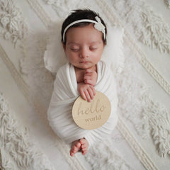 Hello World Milestone Card Style 1 | Wooden Decorative | Natural Wood
