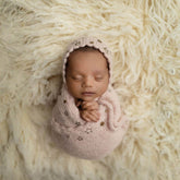 Baby Star Adorned Wool Knitted Baby Wrap & Bonnet Set of 2 SR095 | NB | Coral Pink