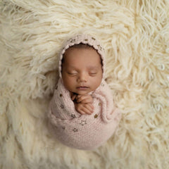 Baby Star Adorned Wool Knitted Baby Wrap & Bonnet Set of 2 SR095 | NB | Coral Pink