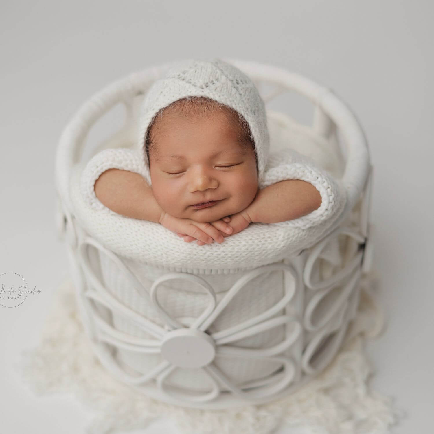 Baby Wool Knitted Wrap and Bonnet SR090 | NB | White
