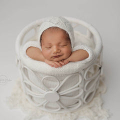 Baby Wool Knitted Wrap and Bonnet SR090 | NB | White