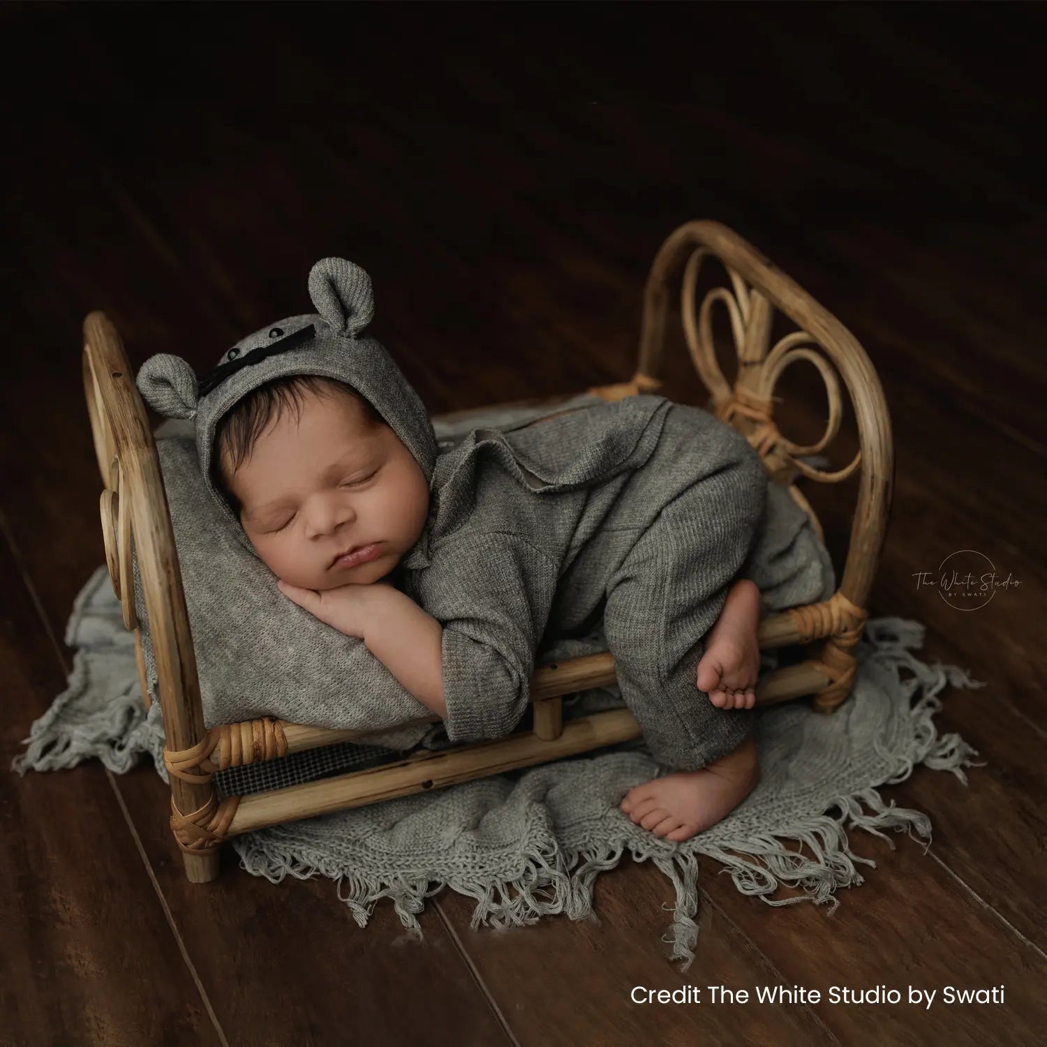 Baby Romper with Bonnet and Teddy SR020 | Set of 3 | 2M | Grey
