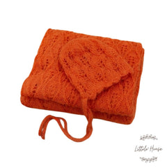 Wool Knitted Wrap with Knitted Bonnet SR054 | NB | Burnt Orange