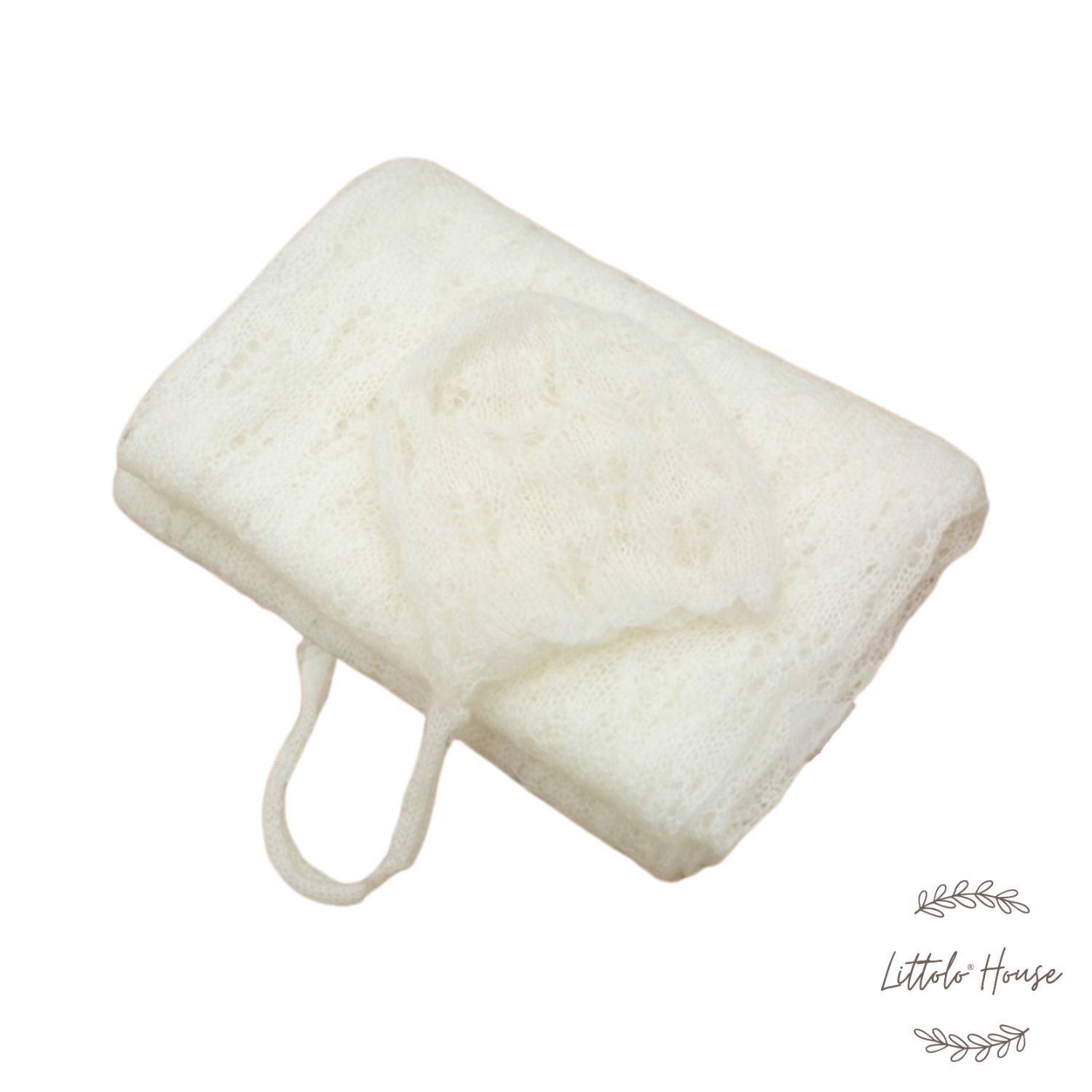 Wool Knitted Wrap with Knitted Bonnet SR054 | NB | Milky White