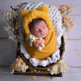 Baby Crochet Mohair Bonnet with Wrap and Teddy SR025 | Set of 3 | 3M | Fire