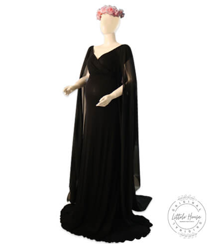 Long Chiffon Sleeves with Flowy Skirt Maxi Dress M019 Maternity Gown | Black