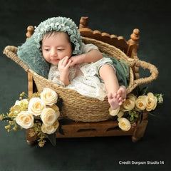 Baby Girl Knit Lace Frock with Lace Bonnet SR004 | Set of 2 | NB | Green