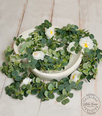 Artificial Eucalyptus Vine with White Flowers Set of 1 | Natural Green