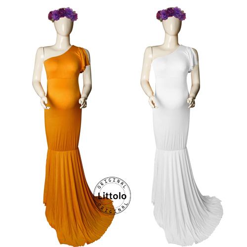 One shoulder Maxi Dress M016 Maternity Gown | L | Ginger Yellow