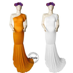 One shoulder Maxi Dress M016 Maternity Gown | L | White
