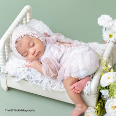 Baby Girl Lace Romper with Bonnet SR006 | Set of 2 | NB | White Peach