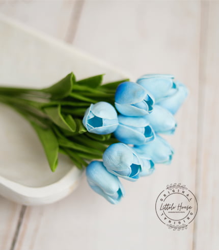 Artificial Bouquet of Tulips Silk Flowers Bunch of 5 | Blue