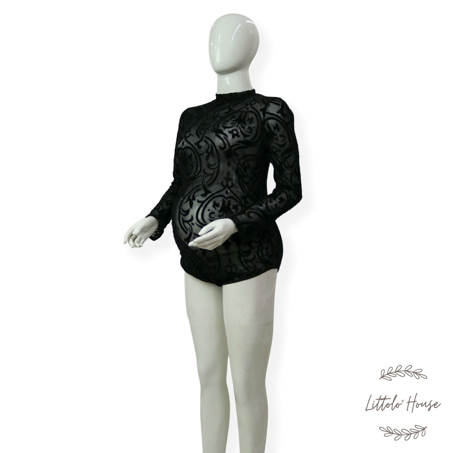 Velvet Cutwork Net Bodysuit M041 | M | Black