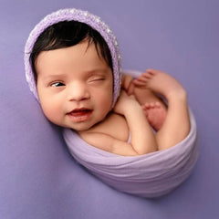 Baby Woolen Embroidery Pattern Bonnet | NB | Purple