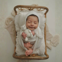 Baby Wool Knitted Wrap and Bonnet SR090 | NB | White