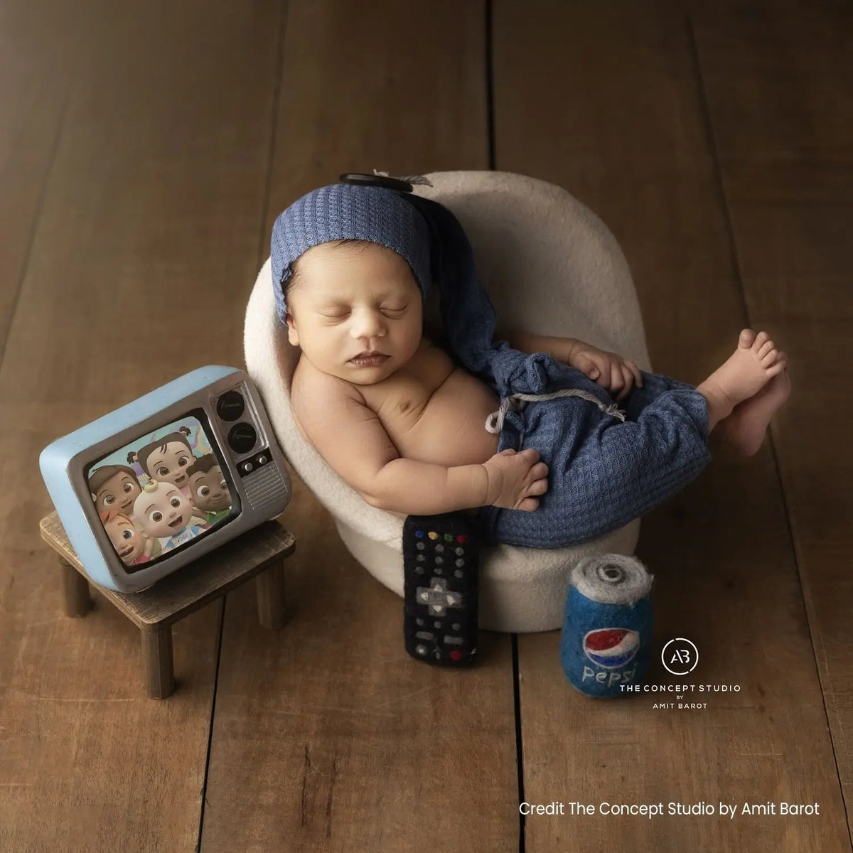 Baby Waffle Knit Knotted Hat & Pants Set O266 | NB | Denim Blue