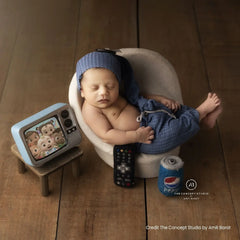Baby Waffle Knit Knotted Hat & Pants Set O266 | NB | Denim Blue