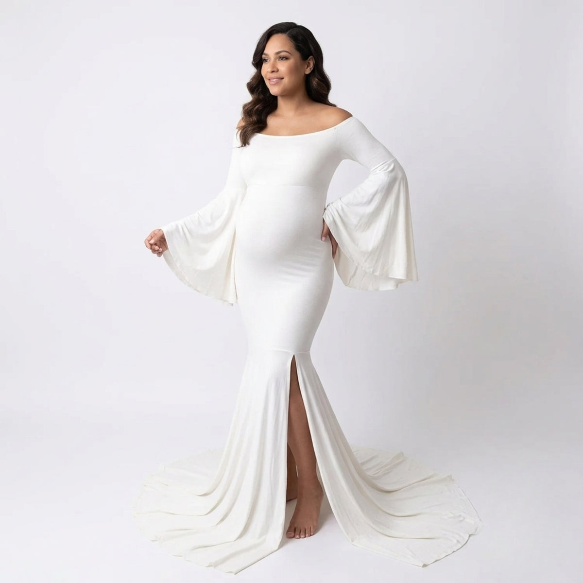 Long Bell Sleeves Gown M044 | L | White