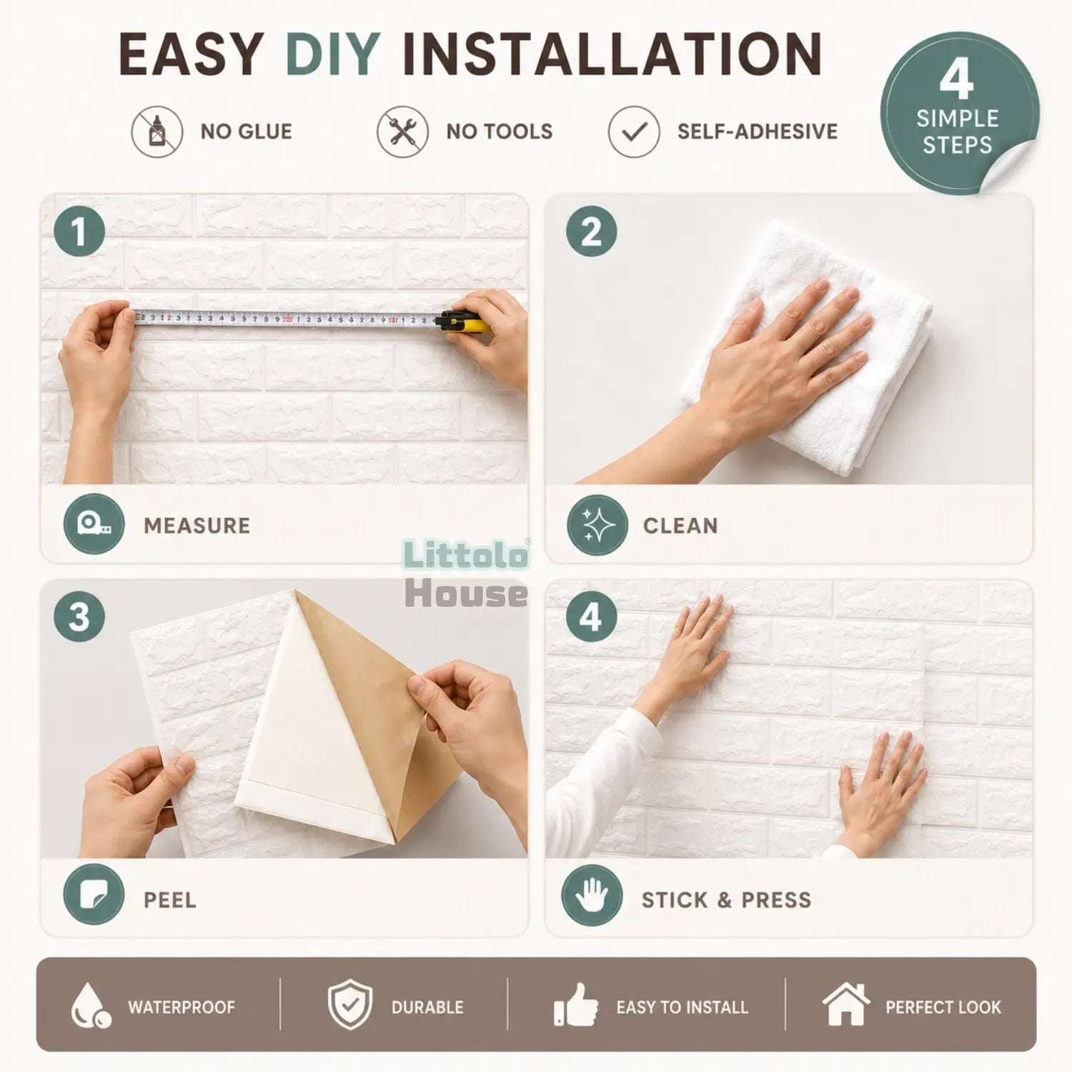 3D White Brick Texture Self-Adhesive Wall Sticker | Pack Of 4