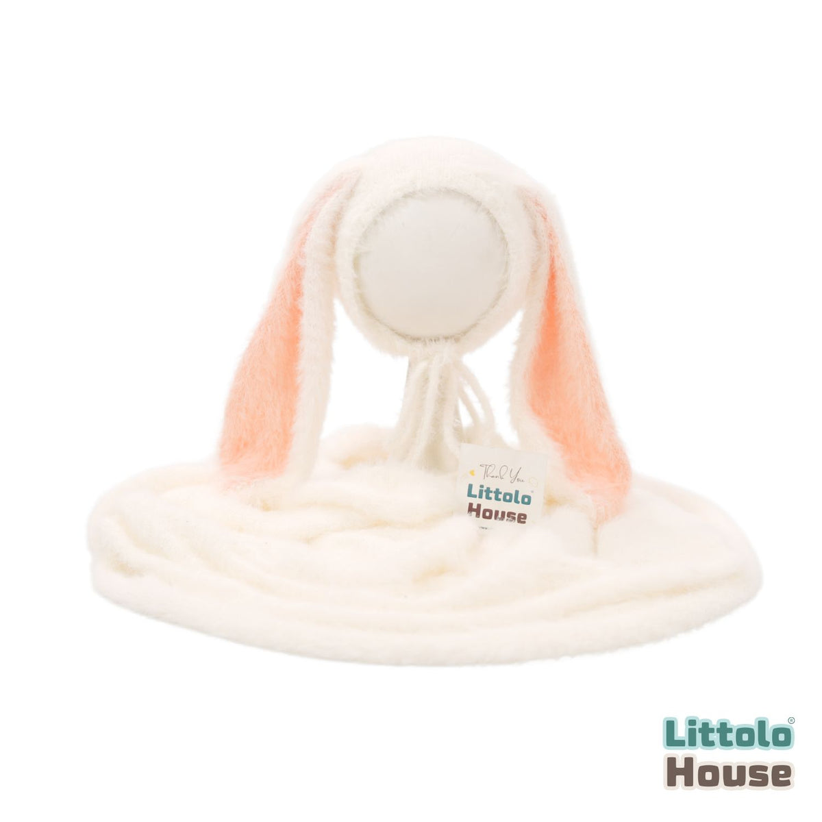 Fur Wrap With Fur Bunny Ears Bonnet SR053 | NB | White