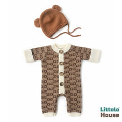 Baby Celebrity-Style Premium Romper with Bear Bonnet O256 | NB | Brown