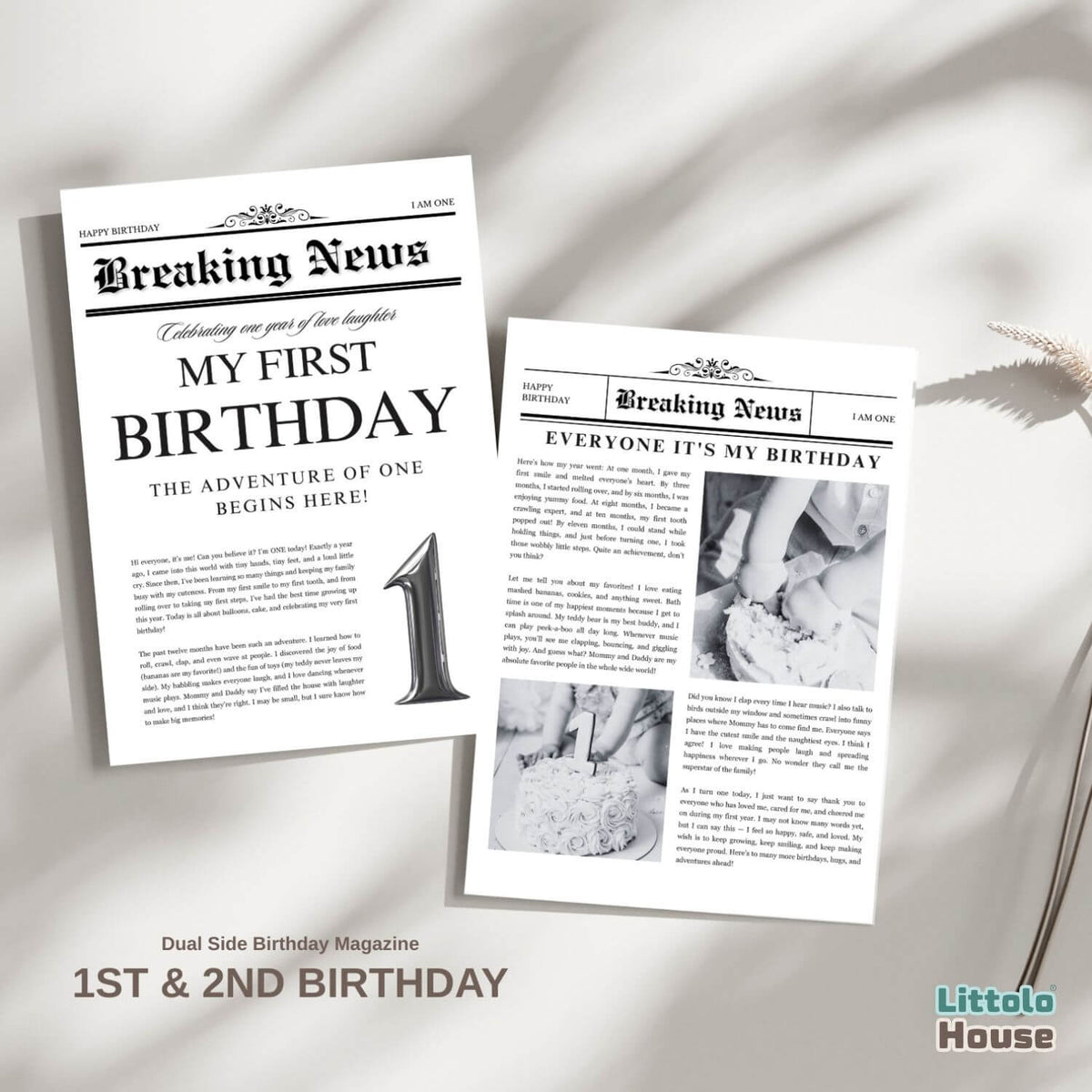 Dual Side Birthday Magazine- 1st & 2nd Birthday D159 | Pack of 1 | Black White