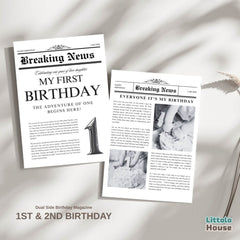 Dual Side Birthday Magazine- 1st & 2nd Birthday D159 | Pack of 1 | Black White
