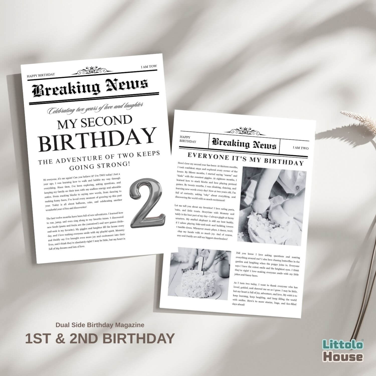Dual Side Birthday Magazine- 1st & 2nd Birthday D159 | Pack of 1 | Black White