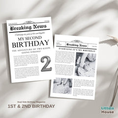 Dual Side Birthday Magazine- 1st & 2nd Birthday D159 | Pack of 1 | Black White