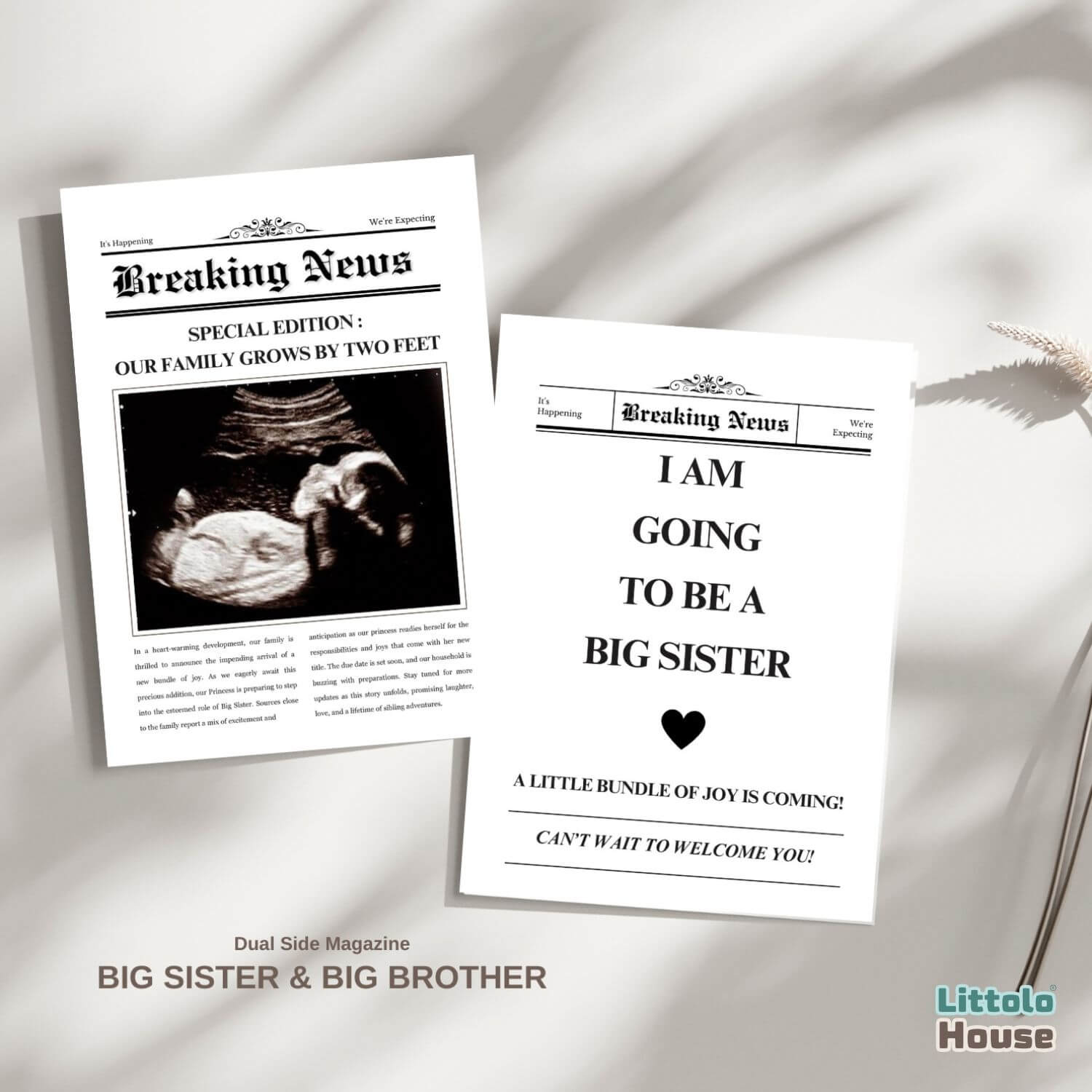Dual-Side Birthday Magazine – Big Sister & Big Brother Edition D160 | Pack of 1 | Black White