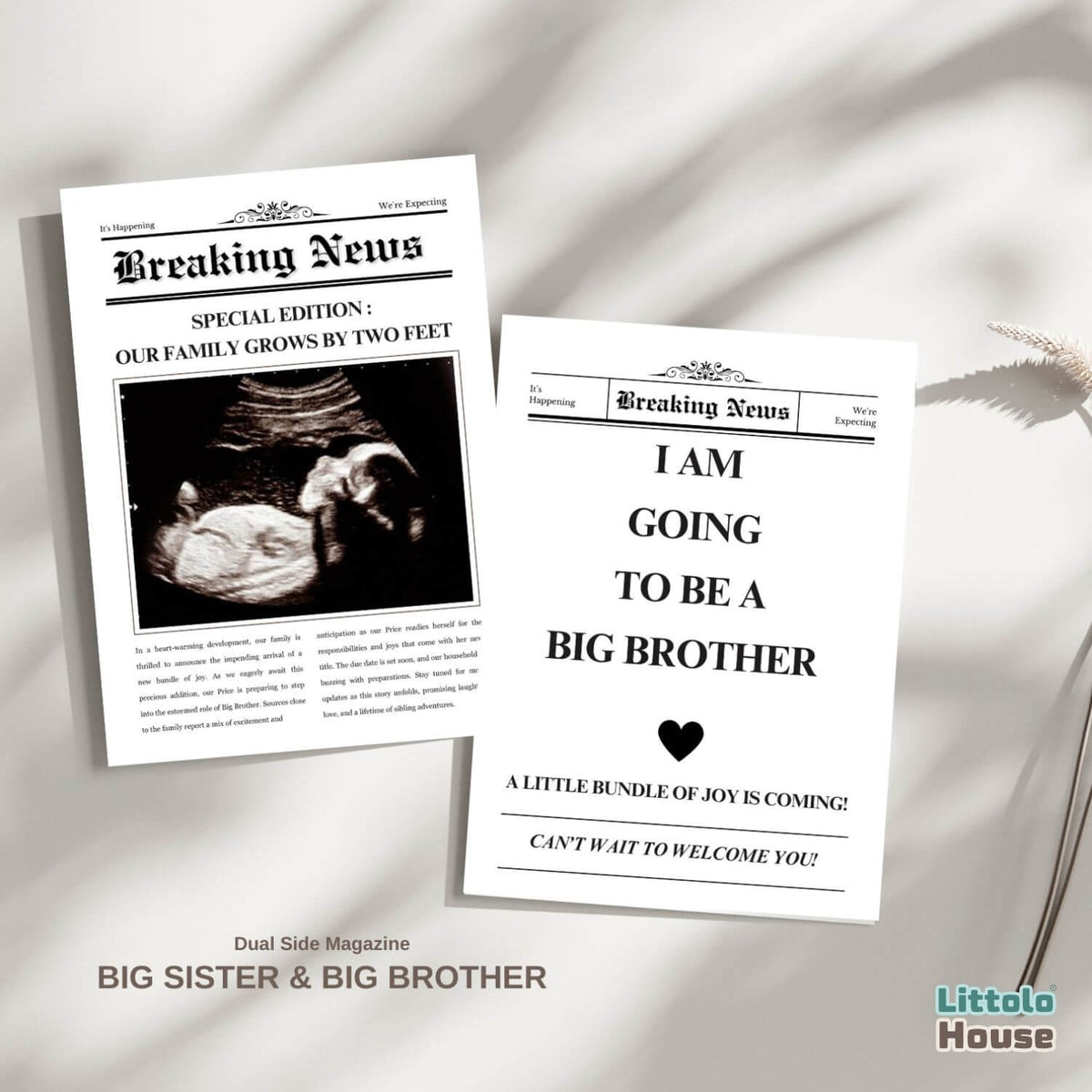 Dual-Side Birthday Magazine – Big Sister & Big Brother Edition D160 | Pack of 1 | Black White