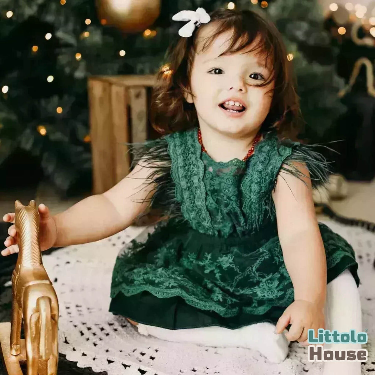 Baby Girl Sequin Ruffle Lace Romper O229 | 1Y | Dark Green